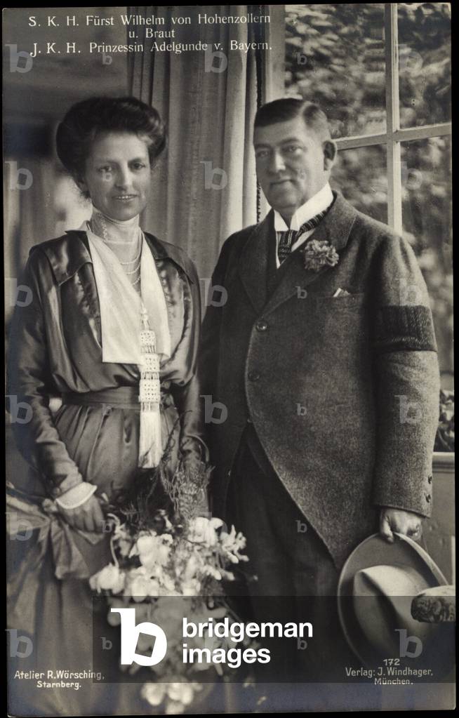 Ak Prince William of Hohenzollern with Princess Adelgunde of Bavaria (b/w photo)