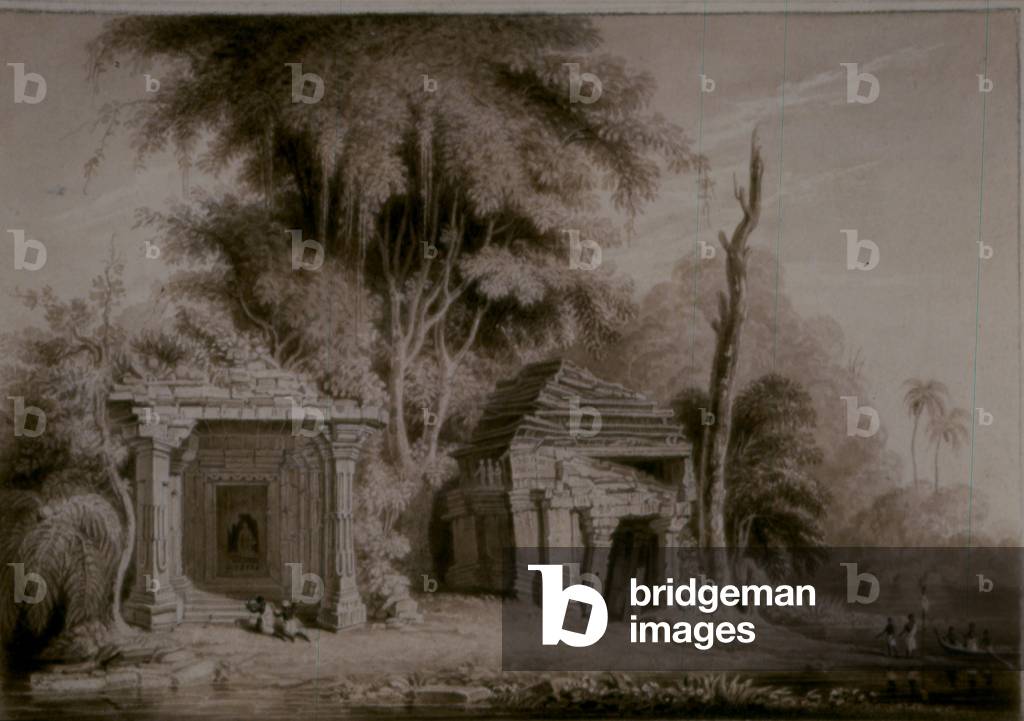 Temples of Gunga Bheou (sepia on card)