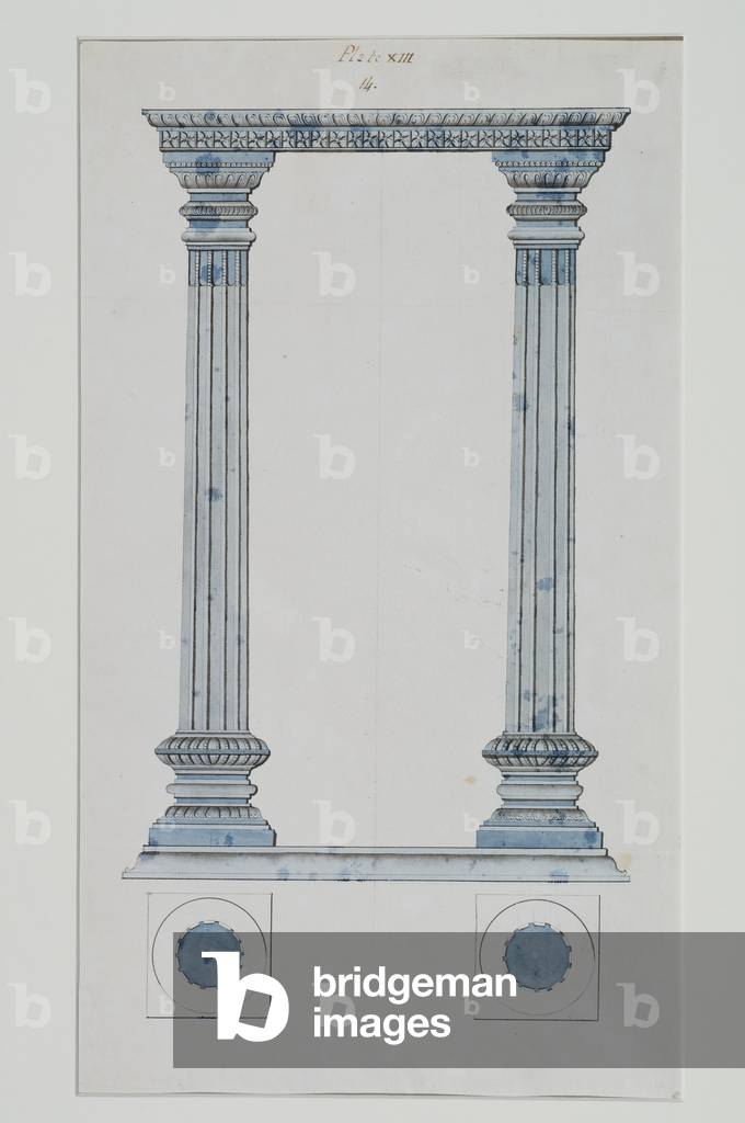 A portico, 1824 (pen & ink with blue wash on paper)