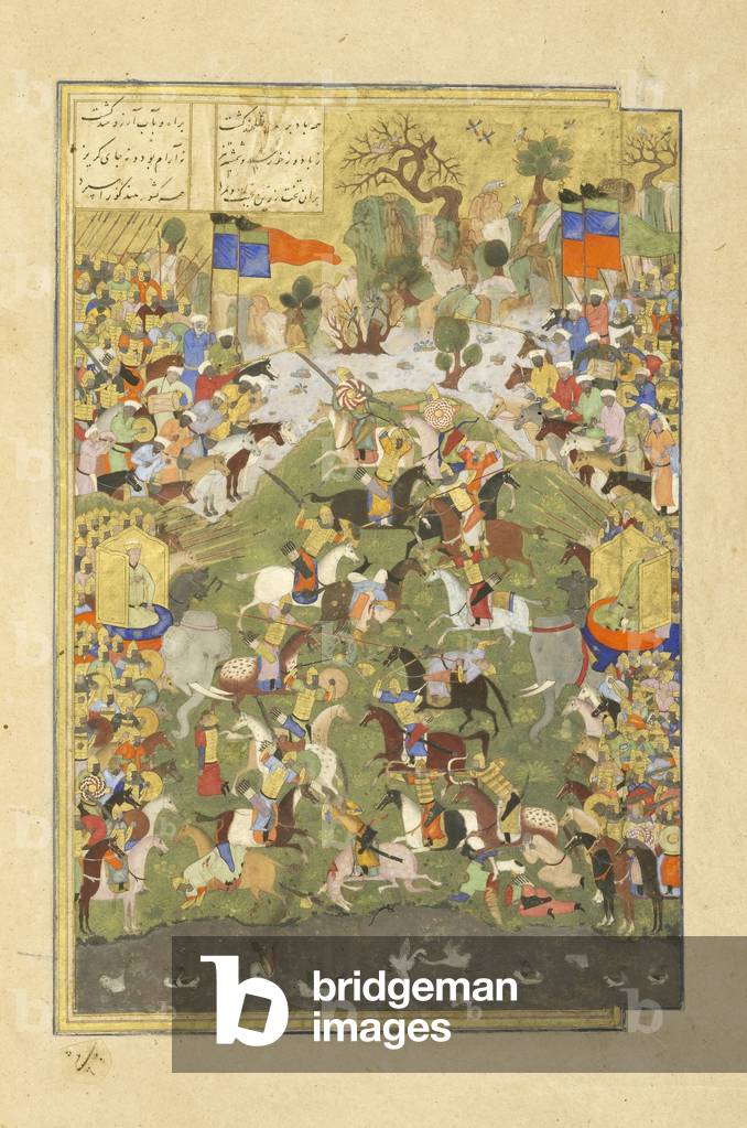 Persian 239 fol.430b Talhand in battle against his brother, illustration from the 'Shahnama' (Book of Kings), by Abu'l-Qasim Mansur Firdawsi (c.934-c.1020), 1444 (gouache on paper)