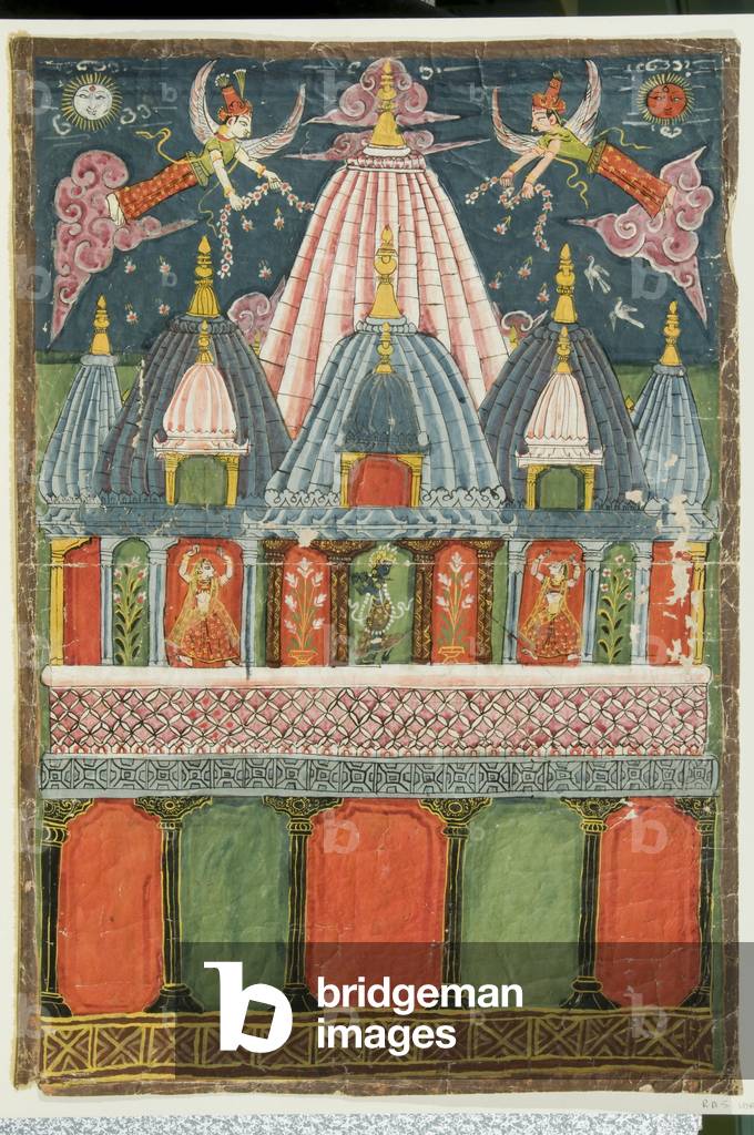 A temple containing an image of Venu-gopala-krishna with two dancing girls performing for the deity, 1823 (gouache on paper)
