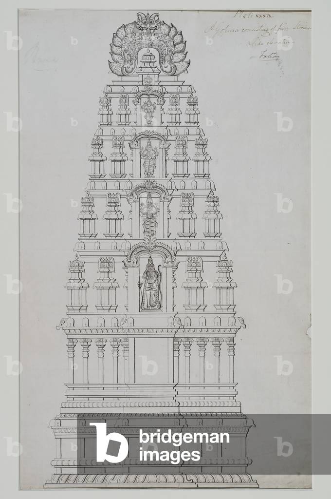 A five storey gopuram, 1824 (pen & ink with wash on paper)