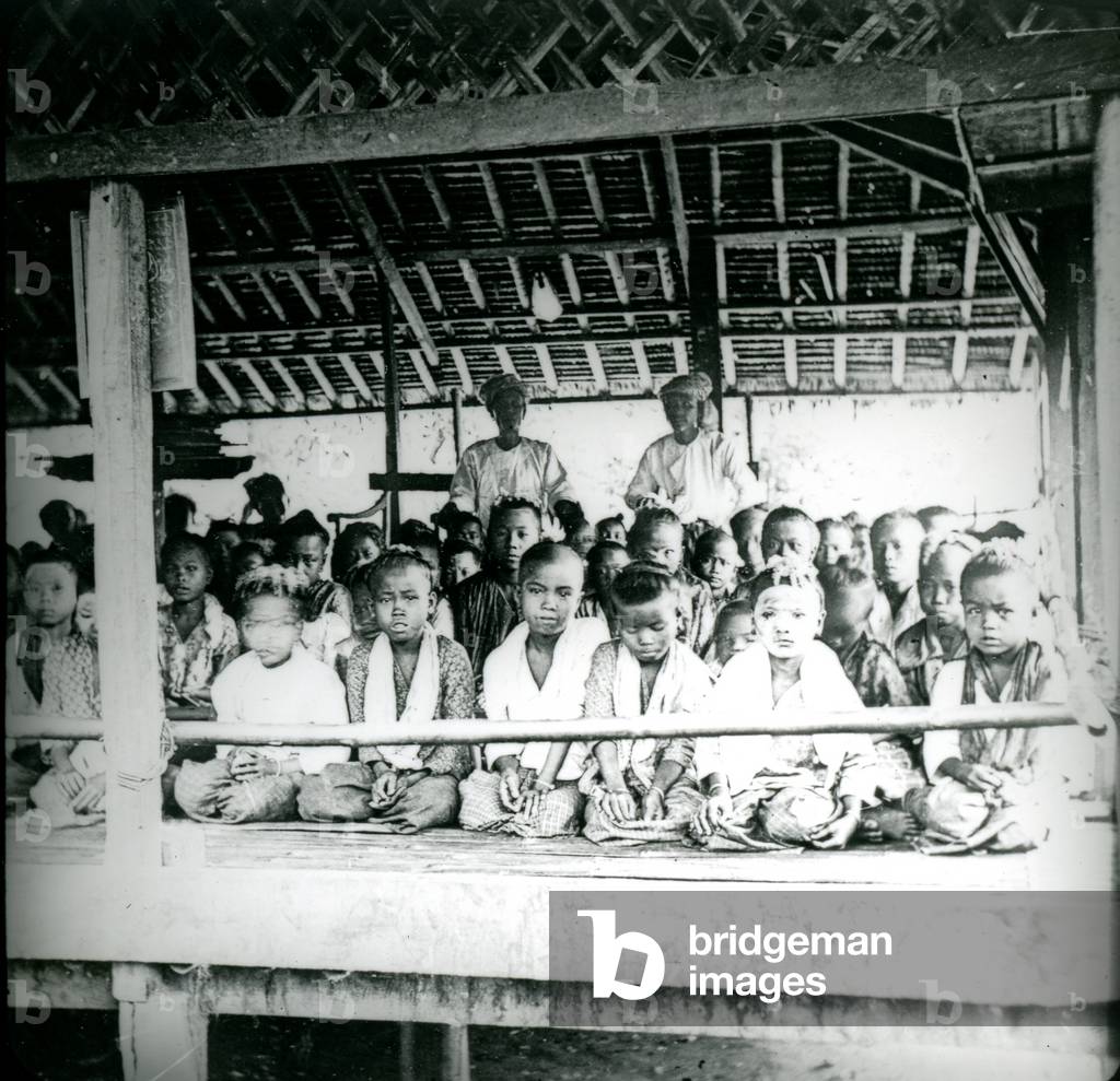 Burmese school-children, c.1900s (b/w photo)