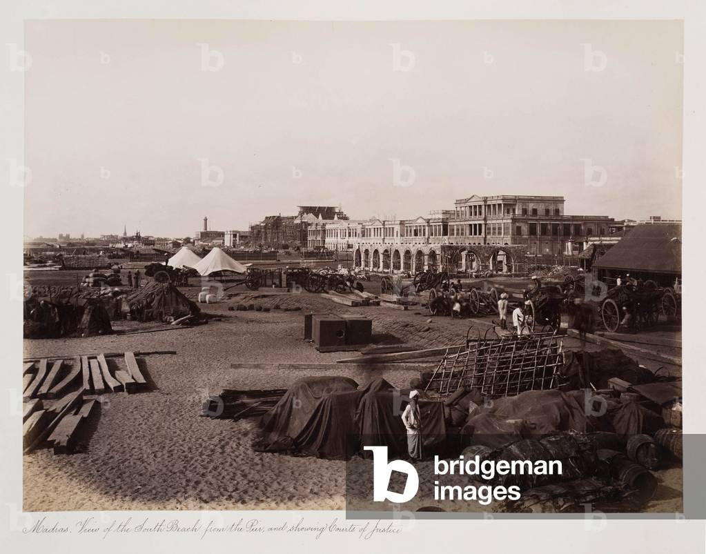 Madras View of the South Beach from the Pier and showing Courts of Justice, c.1885 (sepia photo)