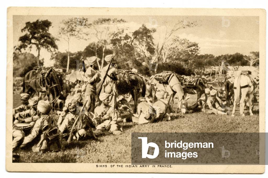 Sikhs of the Indian Army in France, 1914-15 (sepia photo)