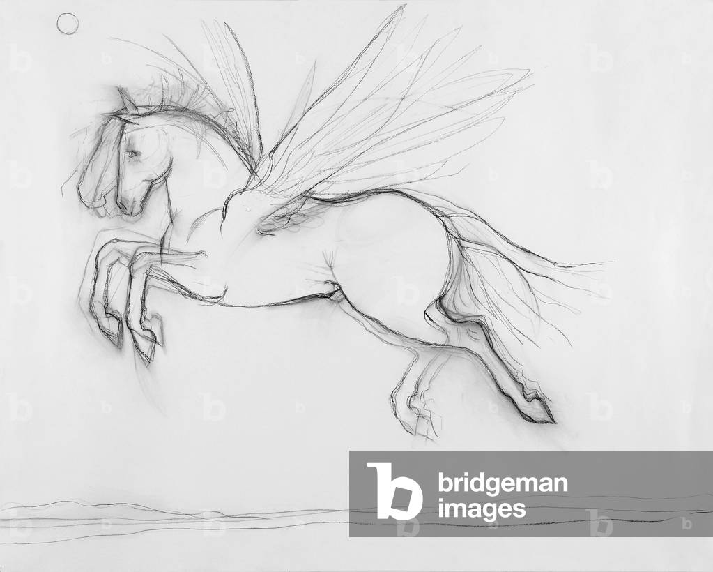 Pegasus Flying Over the Rhine, 2010, charcoal on paper, (from The Marriage of the Thames and the Rhine)  Photo credit Justin Piperger