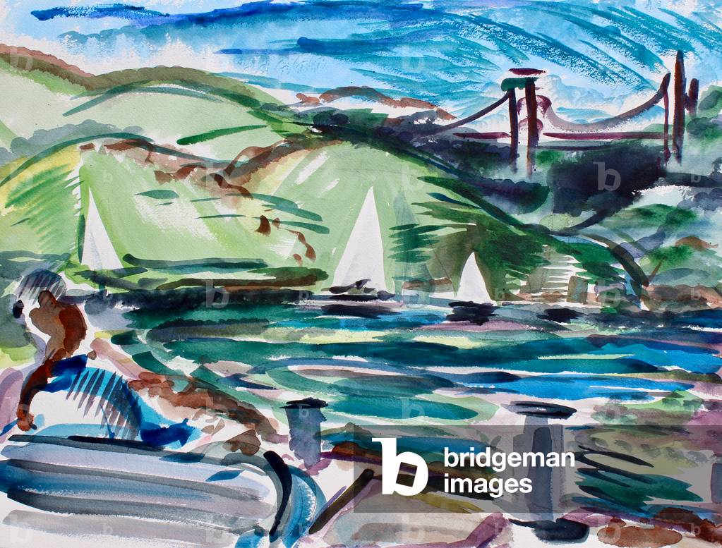 Sailboats, Tiburon, 2017, (watercolor on paper)
