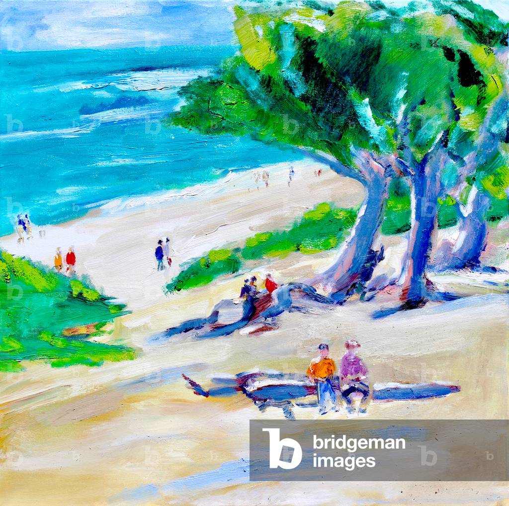 Cypress Tree and Beach, Carmel, 2019, (oil on canvas)