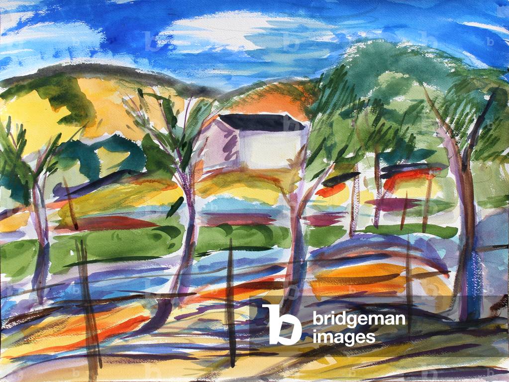 Field and Lonely House, 2019, (watercolor on paper)