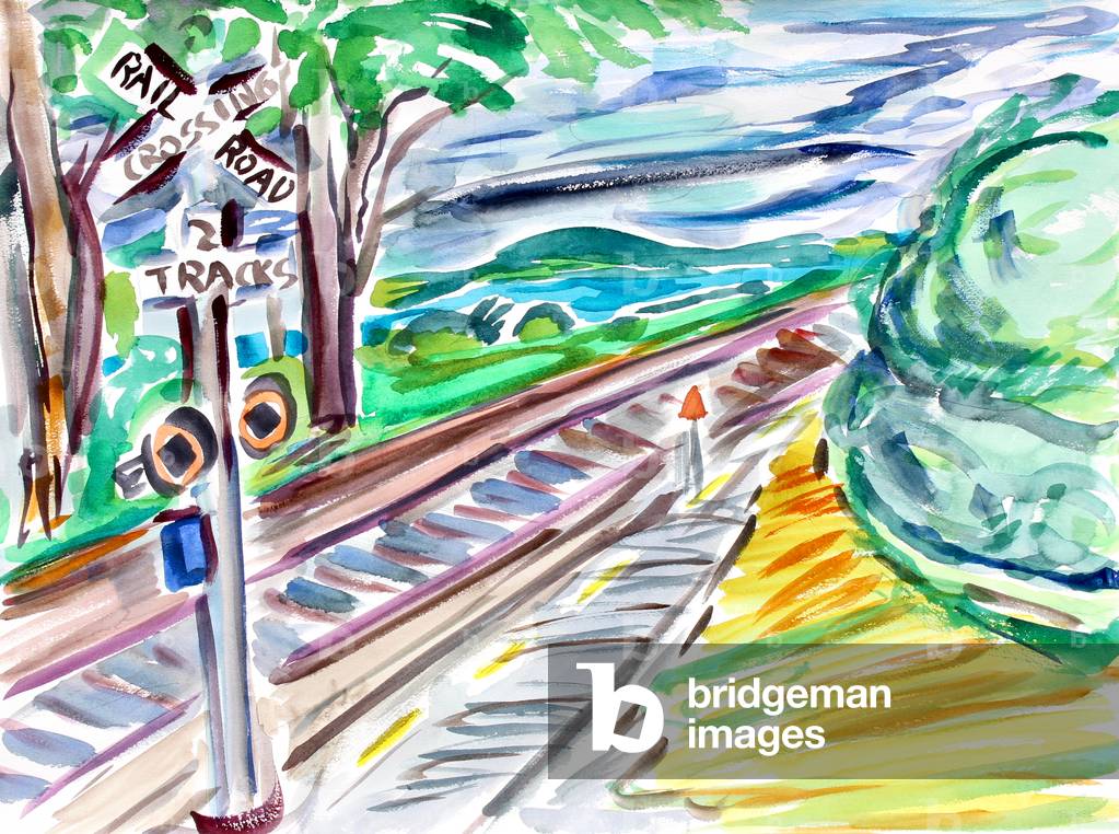 Railroad Crossing, 2020, (watercolor on paper)