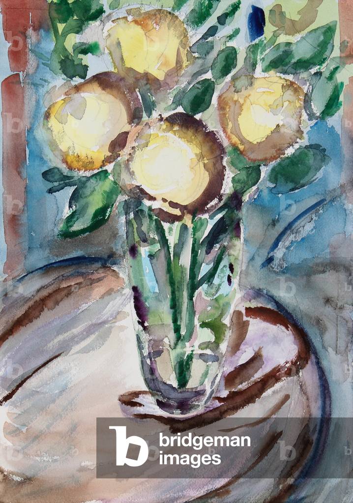 Flowers on End Table, 2020, (watercolor on paper)