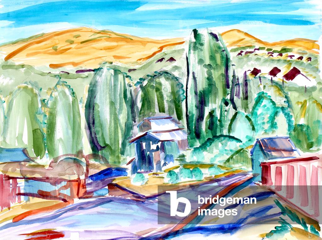 Houses and Hills, 2019, (watercolor on paper)