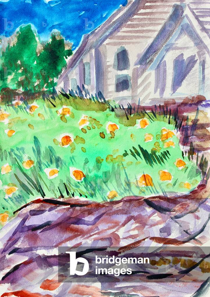 Church on a Hill, Tiburon, 2017, (watercolor on paper)