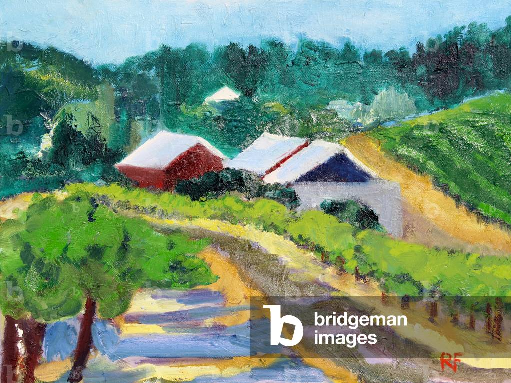 Vineyard and Road, 2019, (oil on canvas)