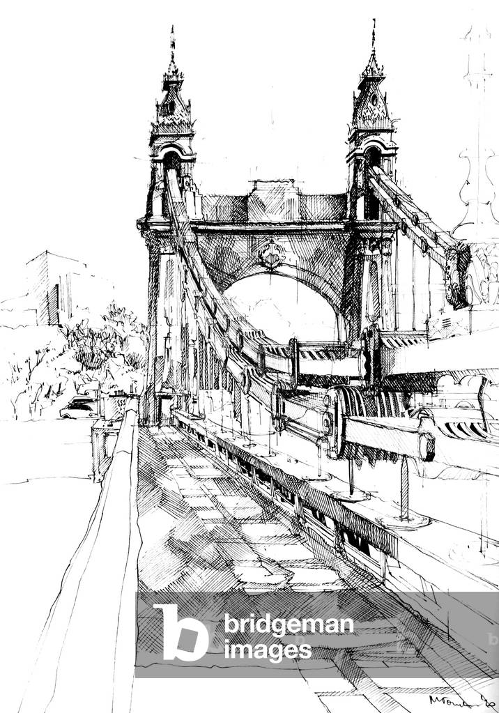 Hammersmith Bridge, 2020 (ink on paper)