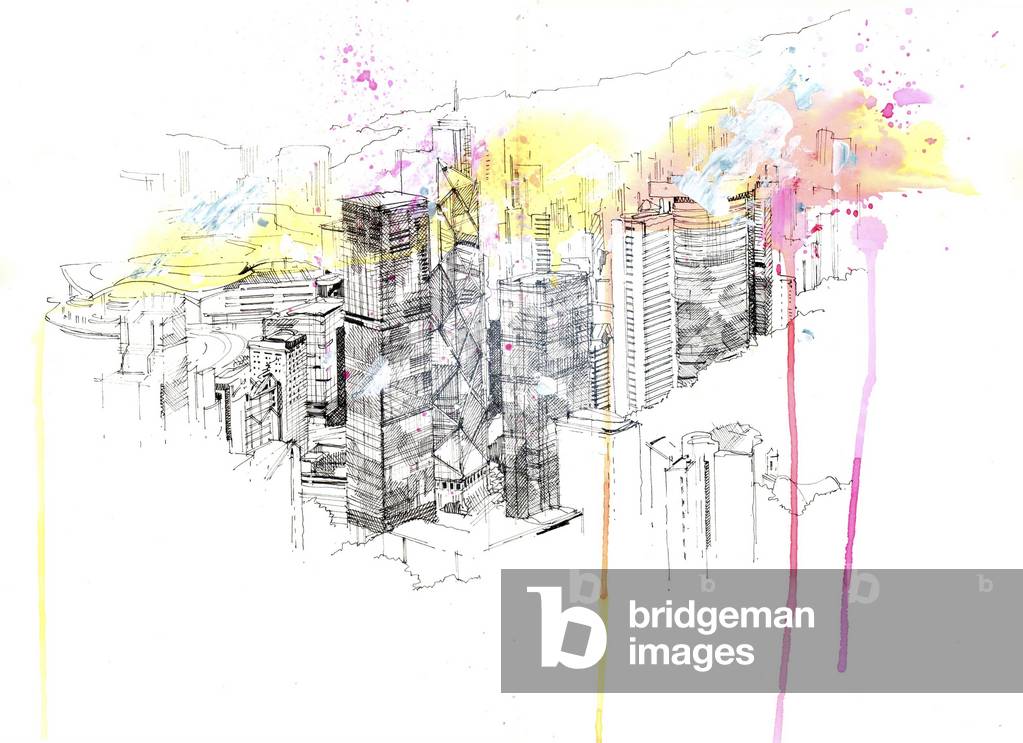Good Morning Hong Kong, 2020 (mixed media on paper)