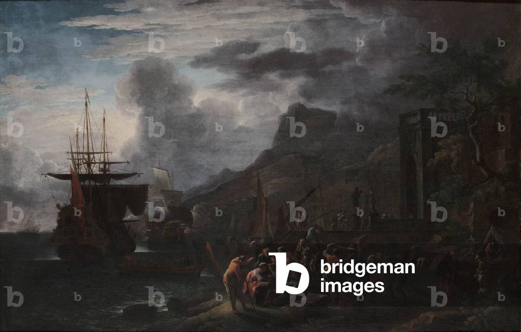 Seaport with figures, c.1650-80 (oil on canvas)