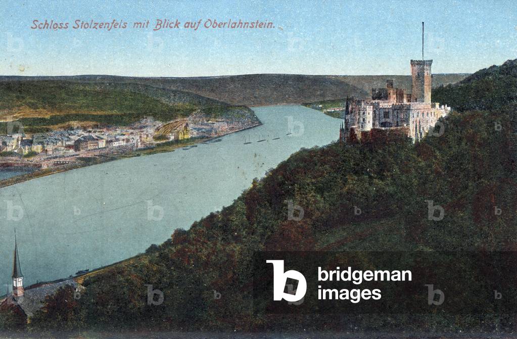 View of Germany: Castle of Stolzenfels with view of Oberlahnstein.