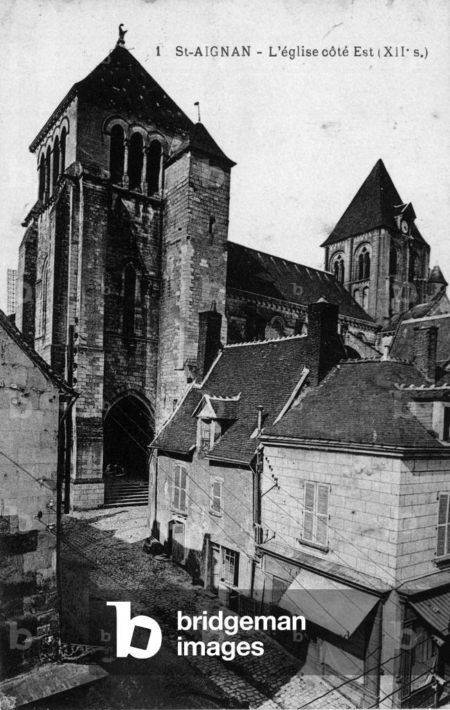 City of Saint Aignan (Saint-Aignan, Loir Et Cher, Centre): the 12th century Church. Postcard, 20th century.