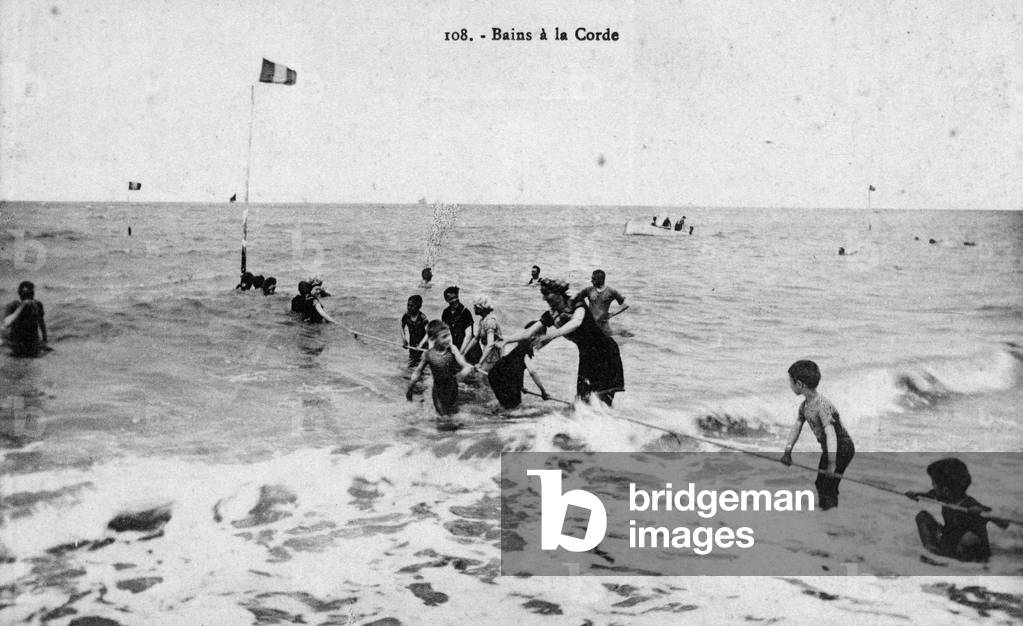 Sea baths on the beaches of France. Postcard, 20th century.