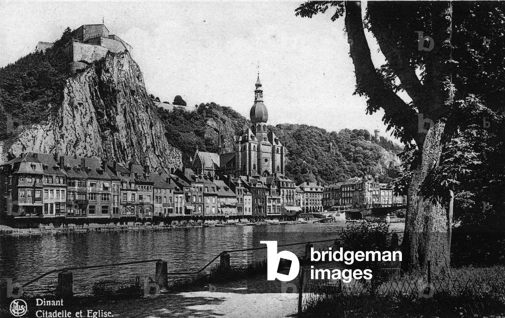 View of the Citadel and the Church of the city of Dinant in Belgium.