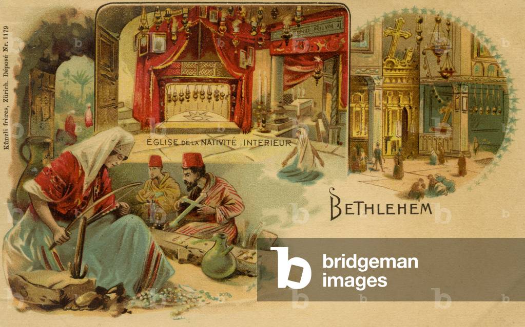 Bethlehem, interior of the Church of the Nativity, late 19th - early 20th century postcard
