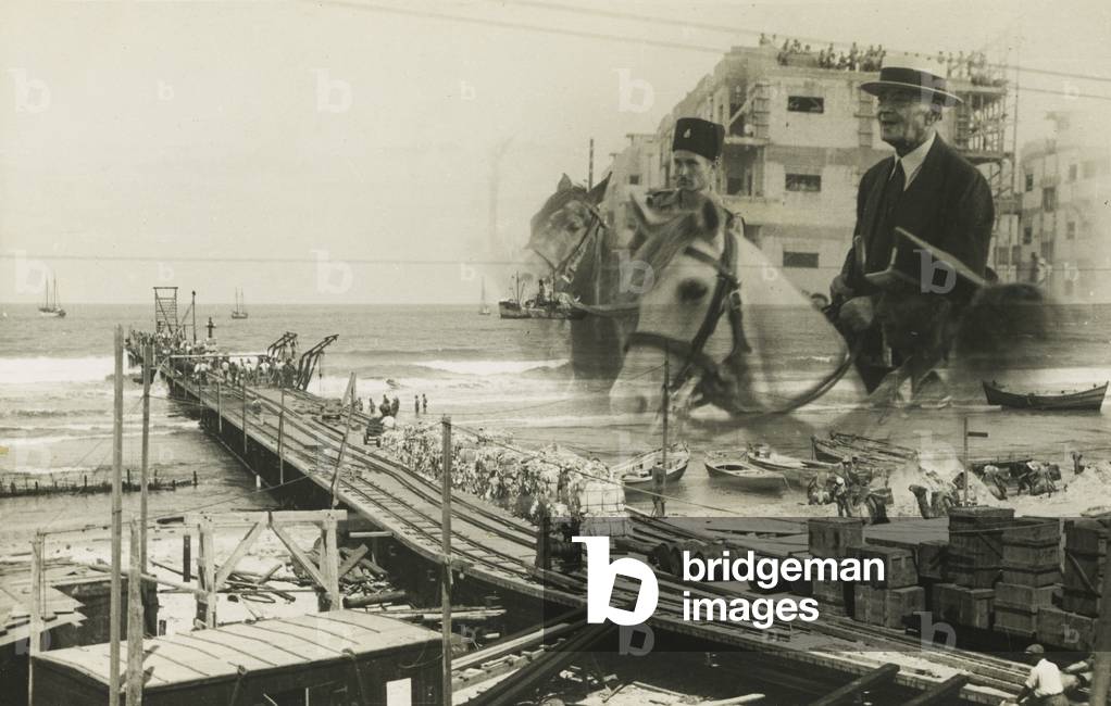 Contemporary collage of Meir Dizengoff, first mayor of Tel Aviv, 1937