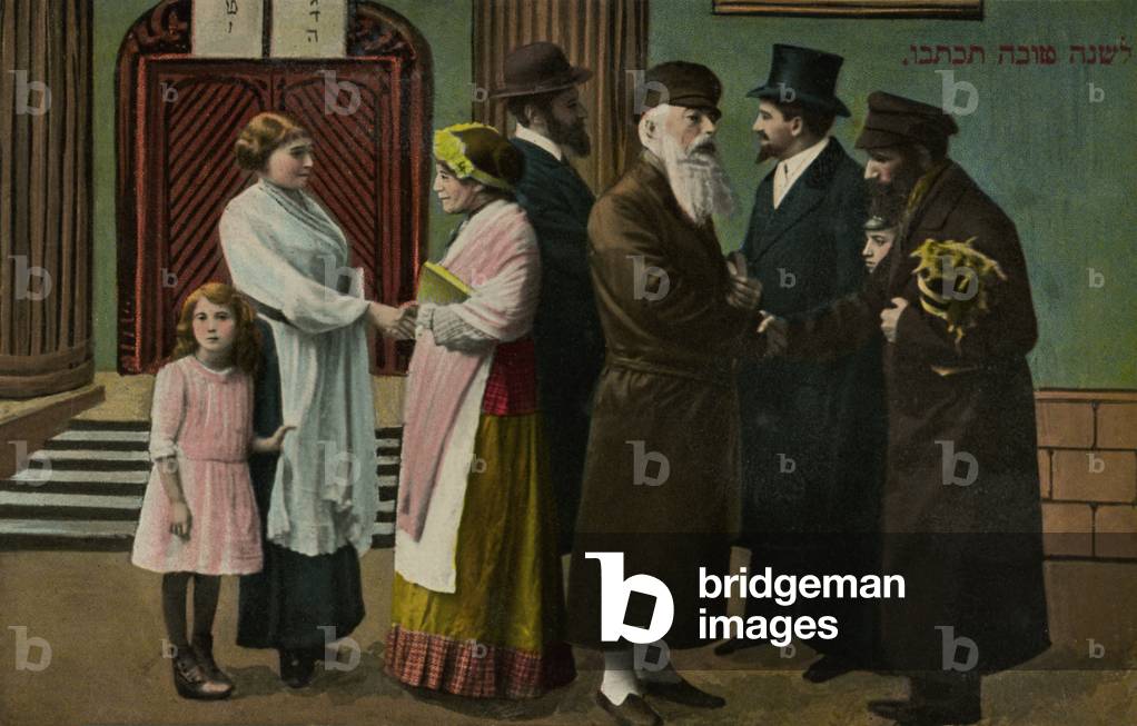Jewish families leave synagogue after New Year service