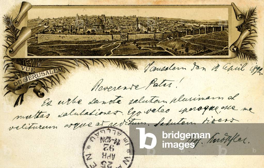 Jerusalem panorama, 1892 - oldest printed postcard of Jerusalem