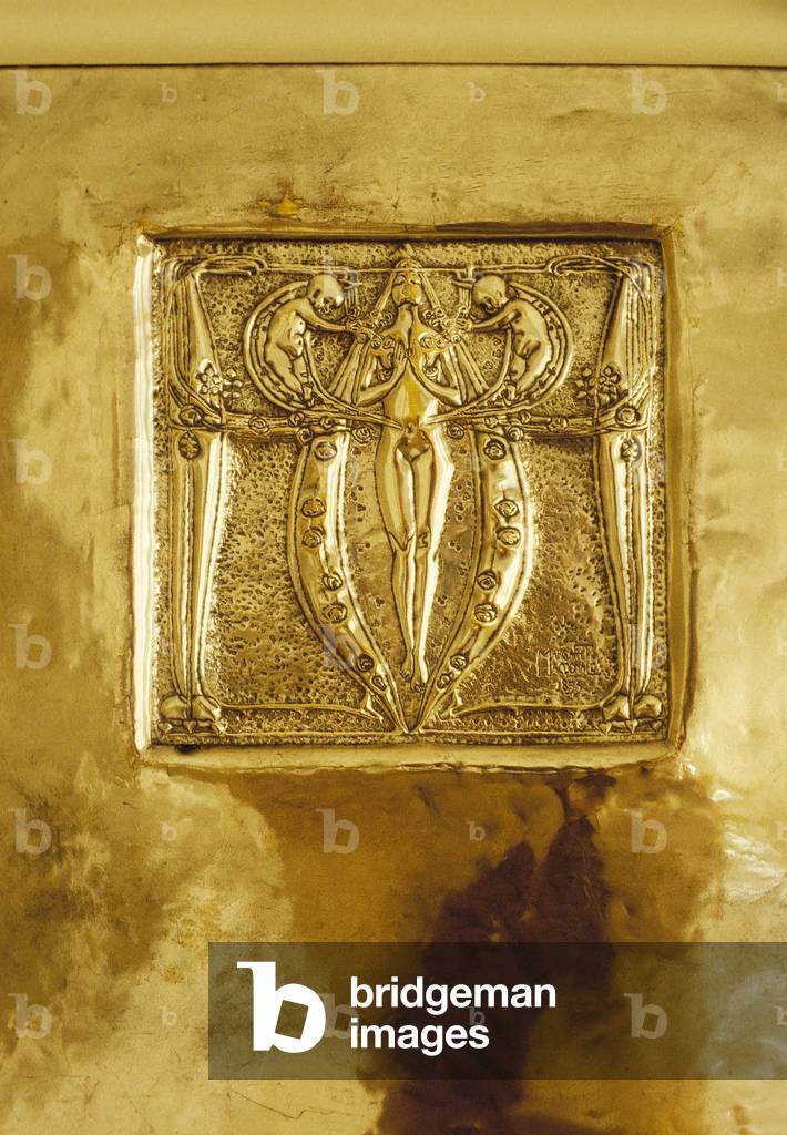Furniture designed for No. 120 Mains Street, Glasgow, Repousse metal plaque originally above fireplace, c.1900 (metal)
