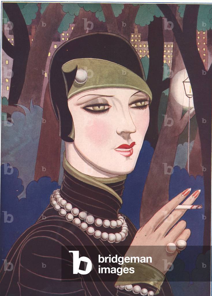 Art Deco Woman Smoking, Magazine Plate, USA, 1920s