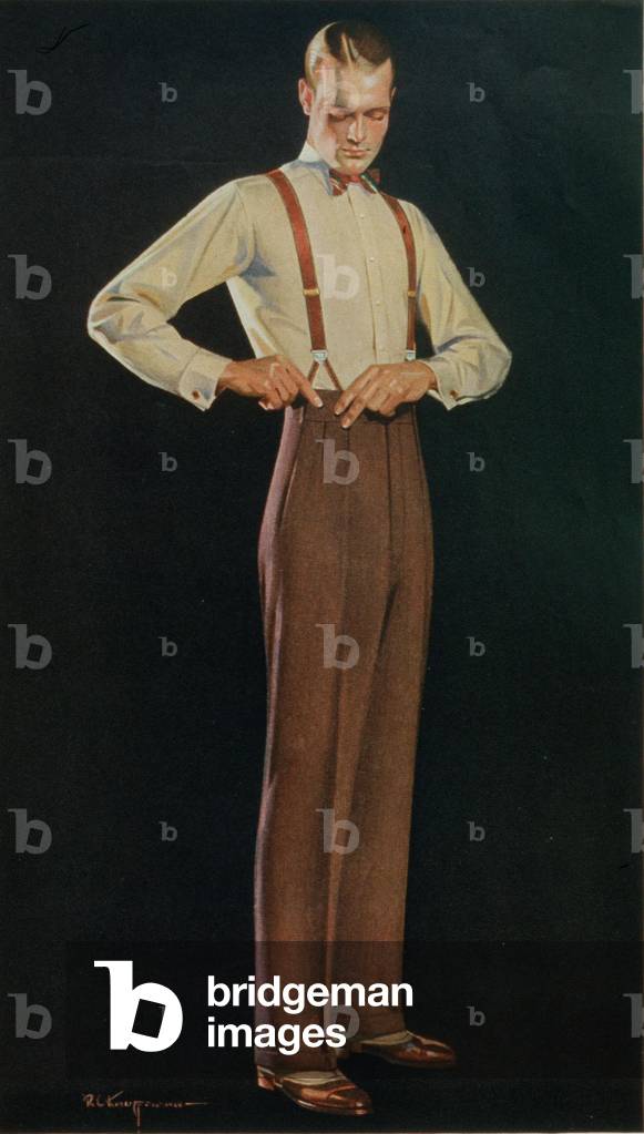 mens braces suspenders advertiszing, US, 1930s (print)