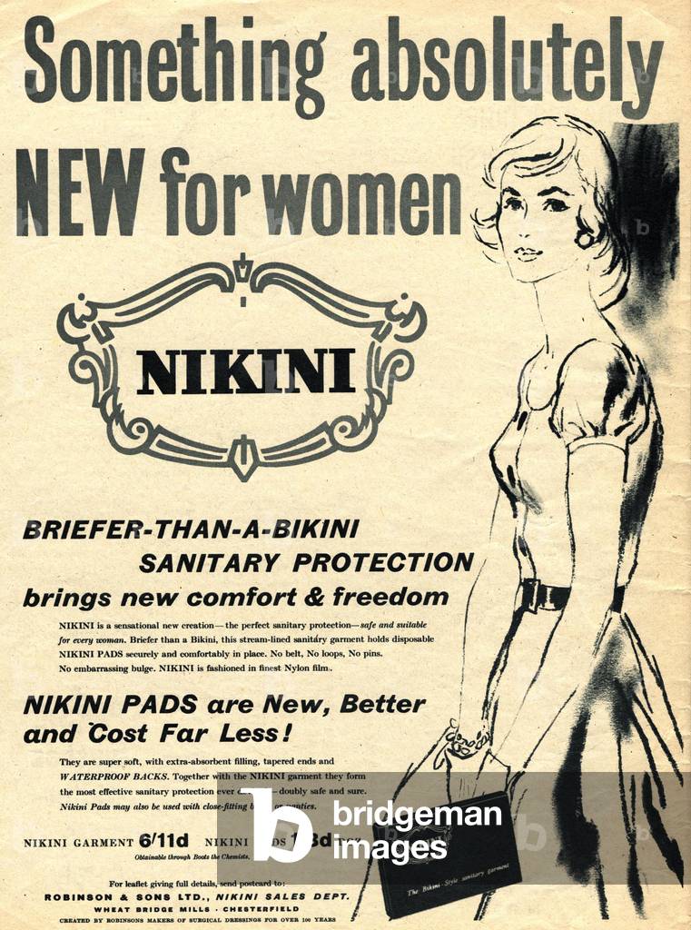 nikini sanitary protection towels, 1950s (print)