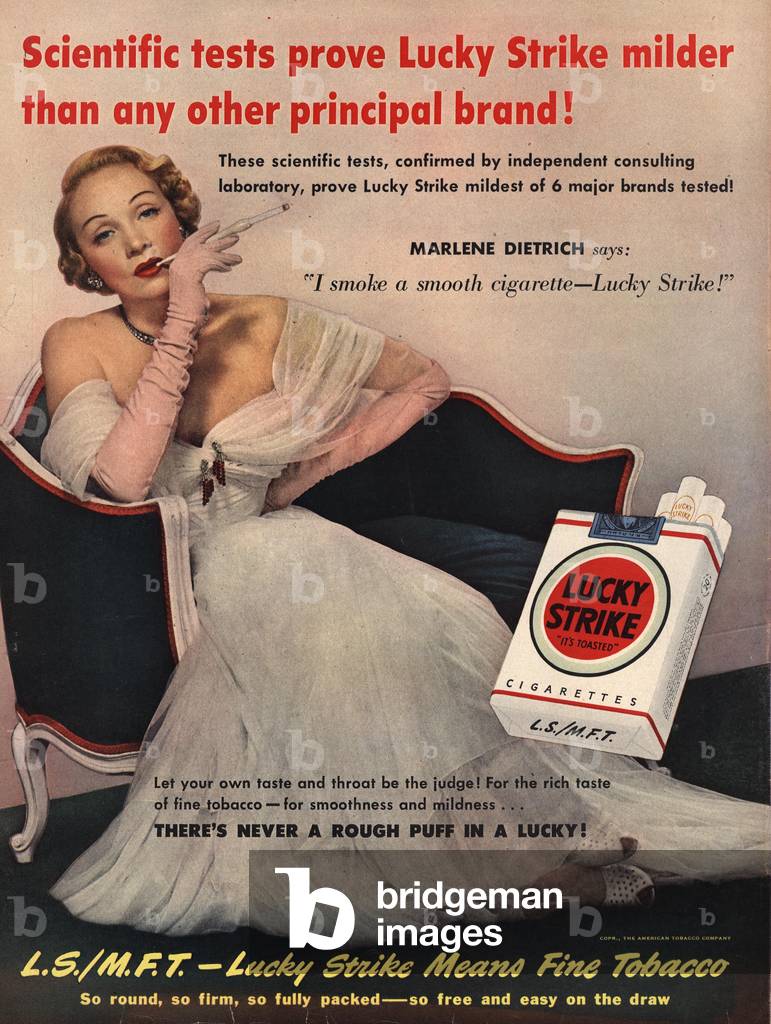 Marlene Dietrich pour les cigarettes Lucky Strike 1949