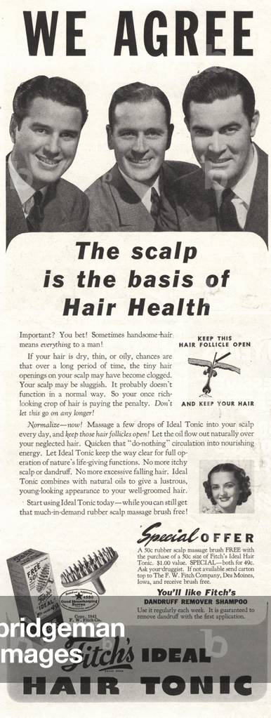 ad for fitchs hair tonic mens, USA, 1950s (print)