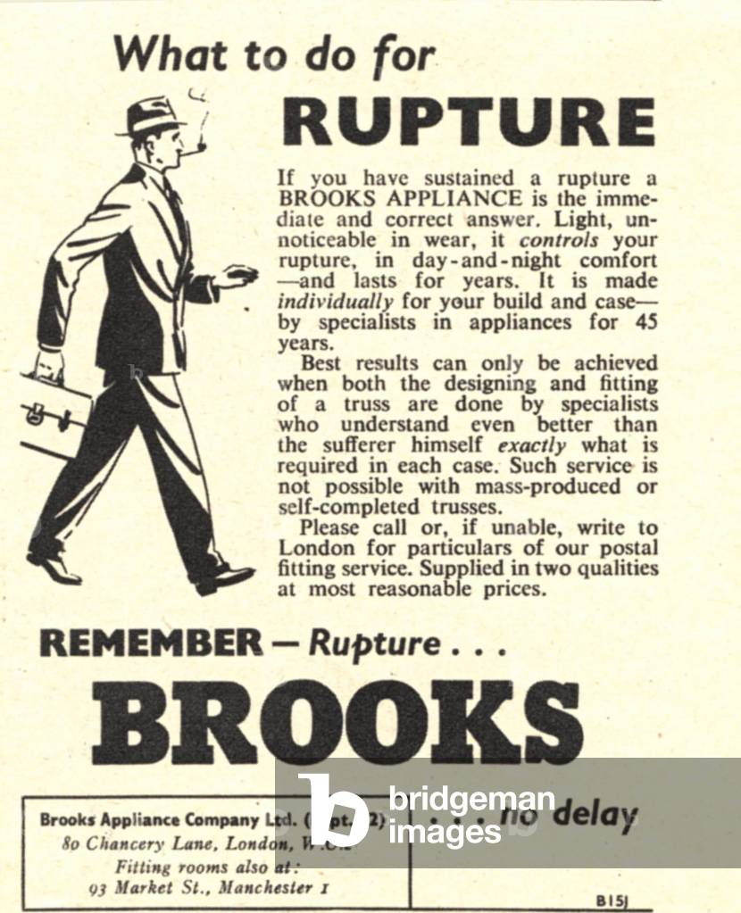 hernias ruptures truss brooks medical, 1940s (print)