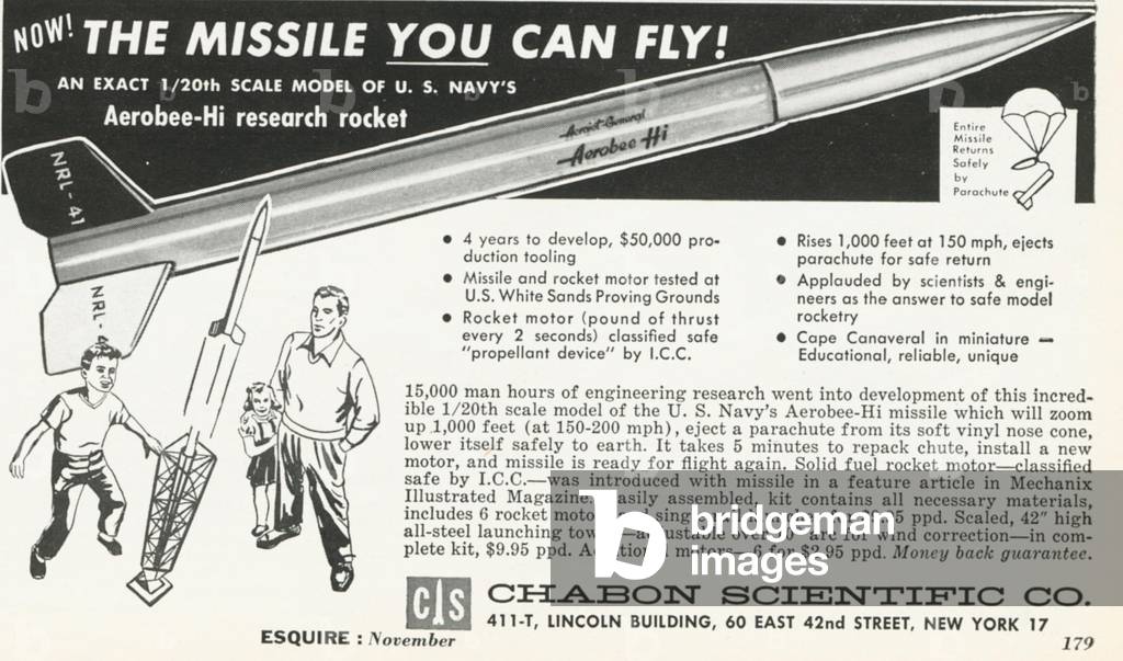 Chabon Scientific Rocket Magazine, advert, USA, 1950s