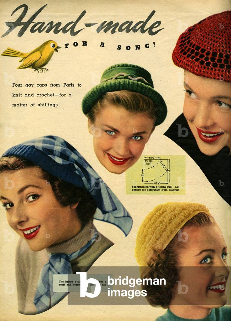 Hats Knitting Patterns, UK, 1950s