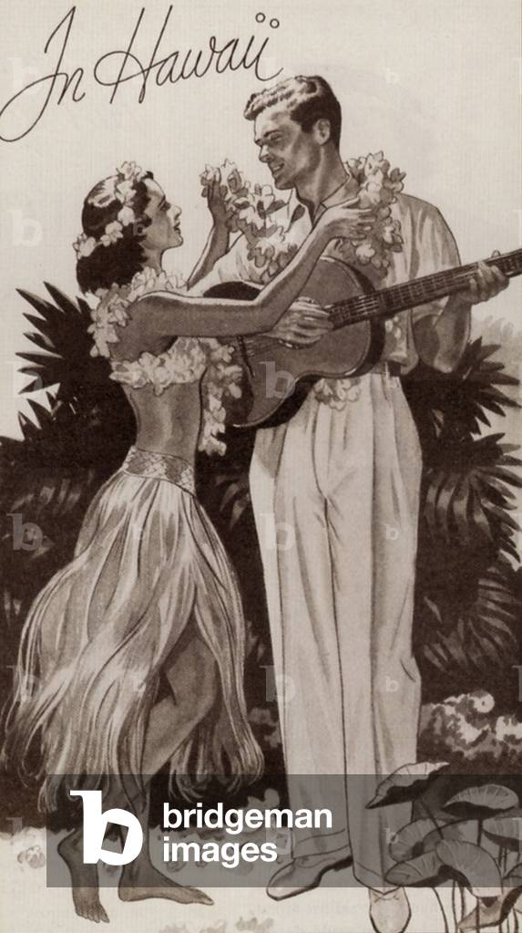 Hula Dancers Postcard, USA, 1940s
