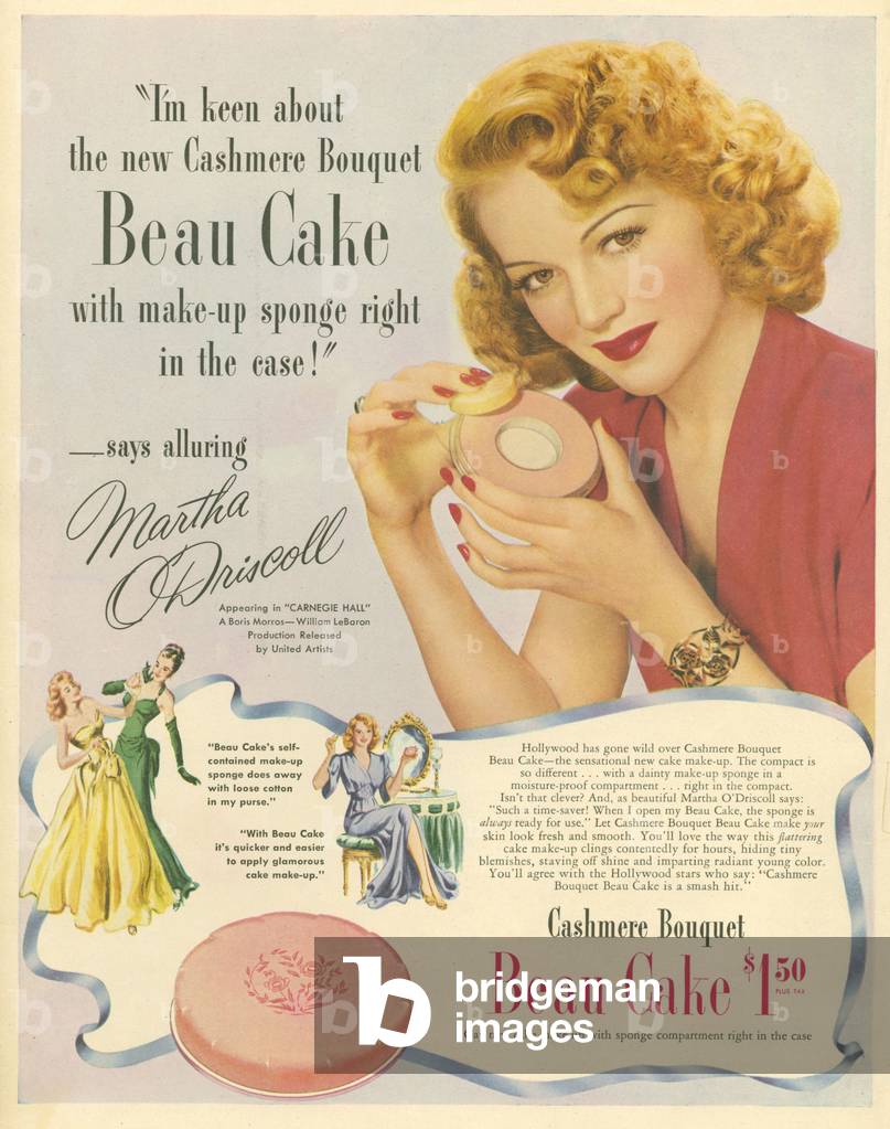 Cashmere Bouquet Beau Cake Magazine, advert, USA, 1950s