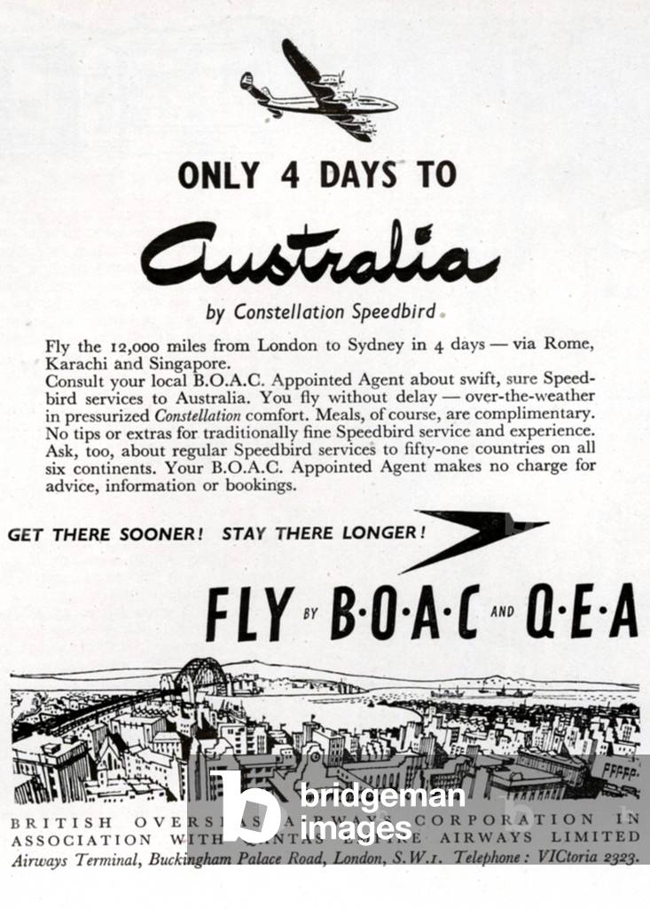 BOAC, QEA Magazine Advert, UK, 1950s