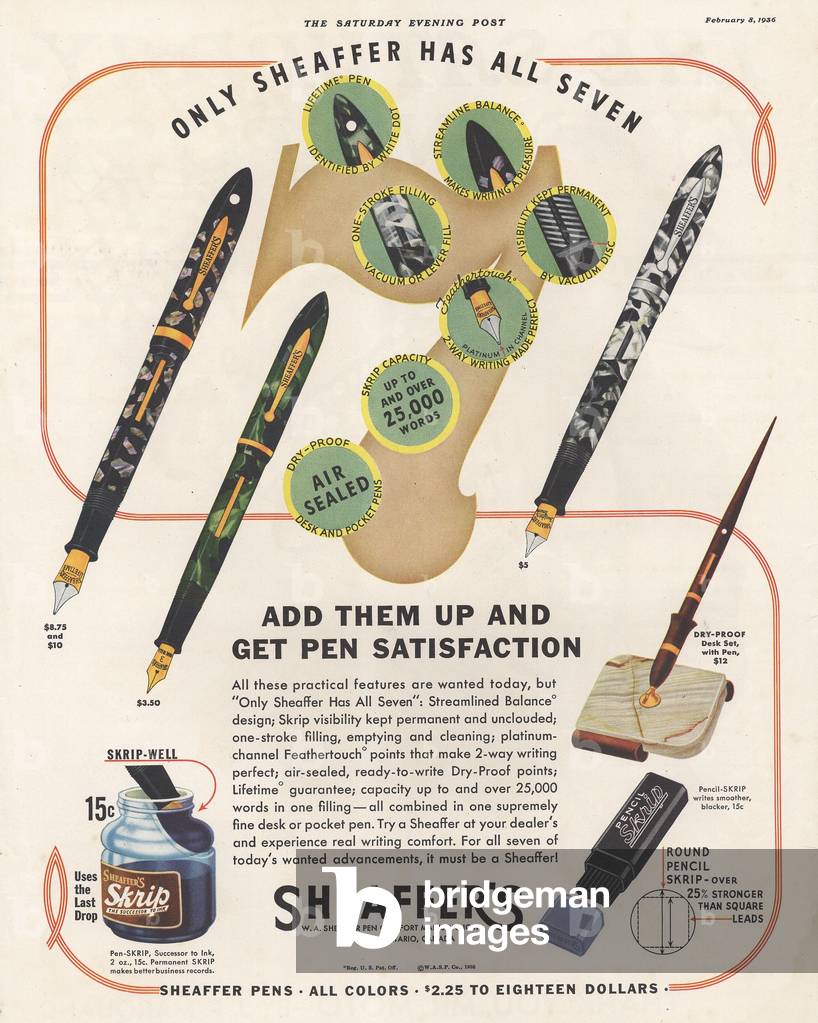Sheaffer's Pens Magazine, advert, USA, 1930s