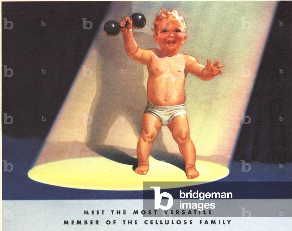 USA: babies strength exercise, 1940s (print)