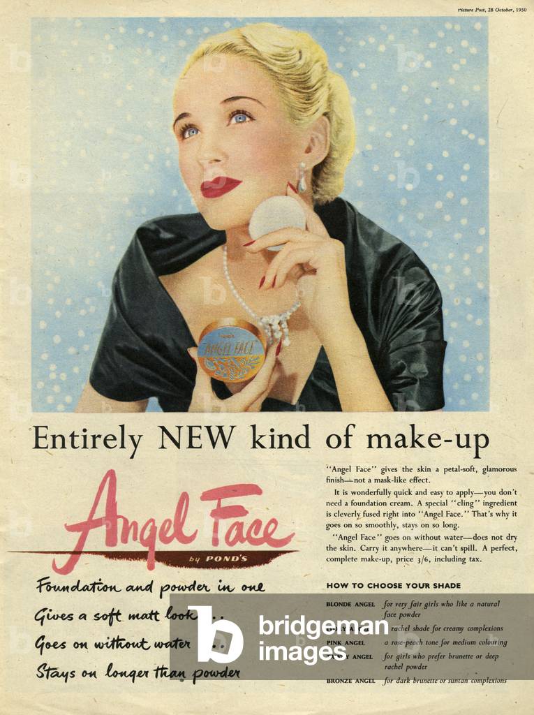 Pond's Angel Face Magazine, advert, UK, 1950