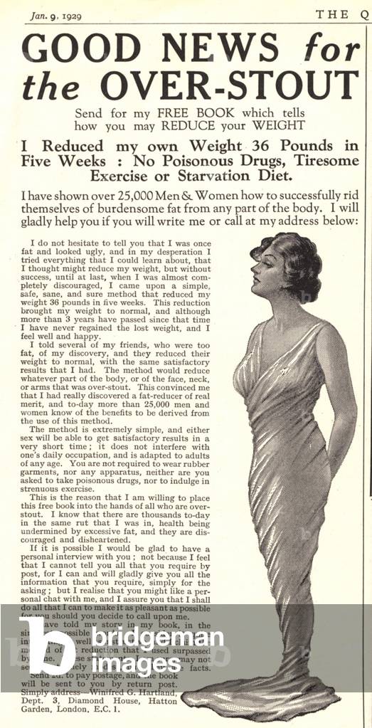 slimming weight loss diets over-stout, 1920s