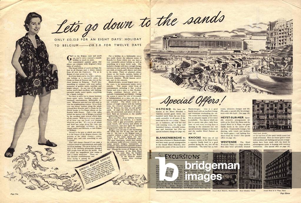 holidays inside of thomas cook brochure, 1950s (print)