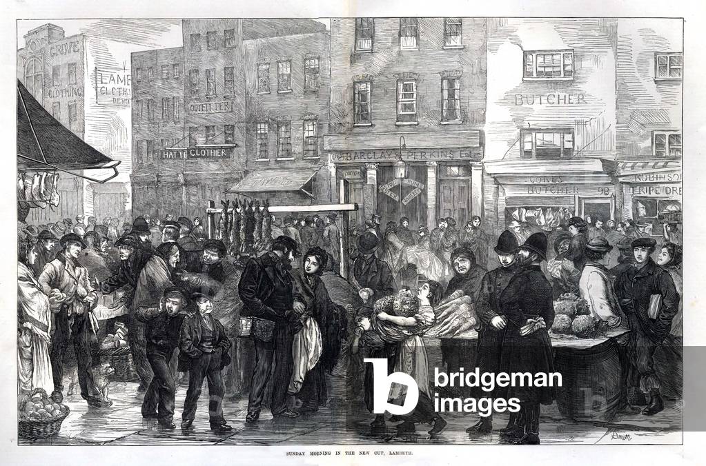Lambeth markets streets London police  NLI Magazine Plate, UK, 1870s