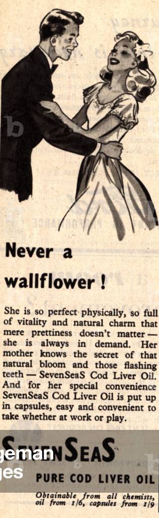 cod liver oil seven seas couples, 1930s (print)