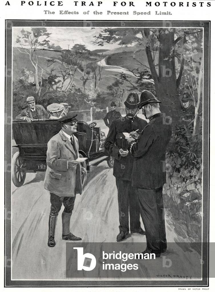 Police Trap for Motorists, Magazine Plate, UK, 1910s