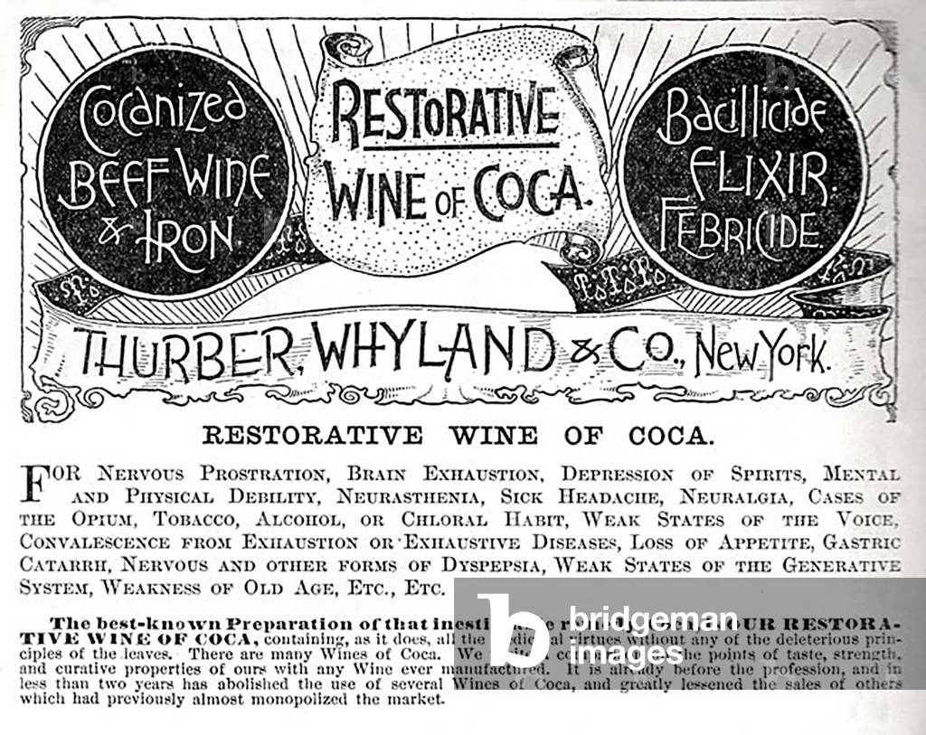 Restorative Wine of Coca Magazine Advert, USA, 1880s